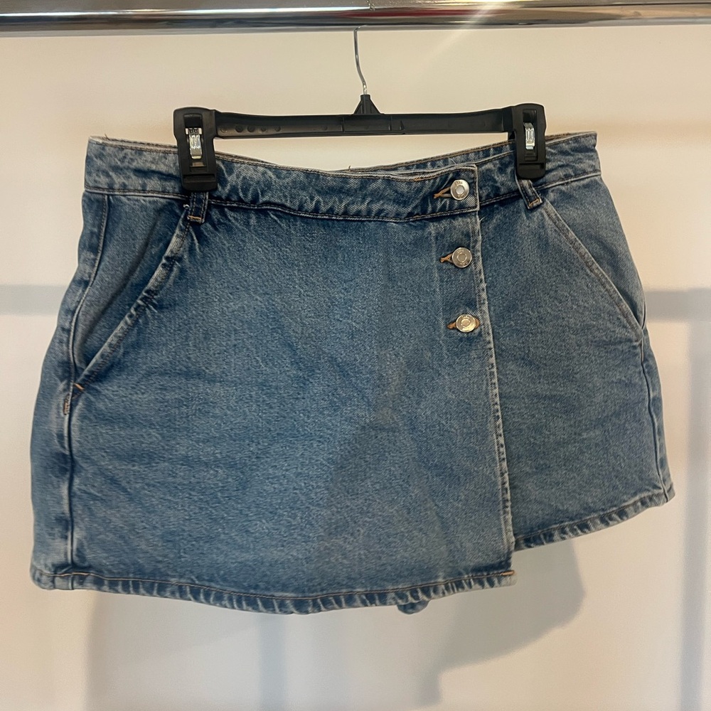 Zara Blue Asymmetrical Wrap Mini Skort